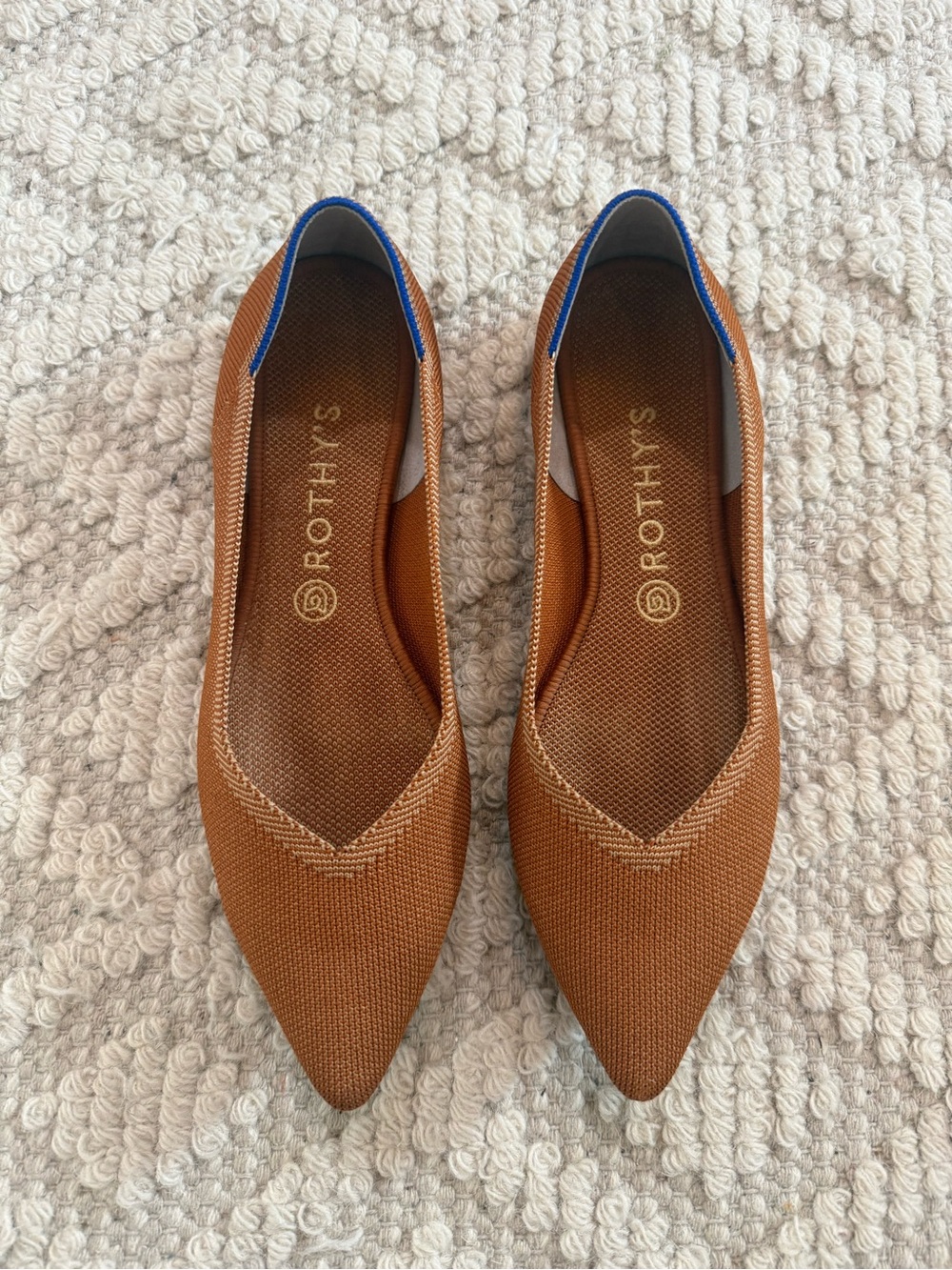WOMENS ROTHY’S THE POINT FLAT IN CAMEL, SIZE 11